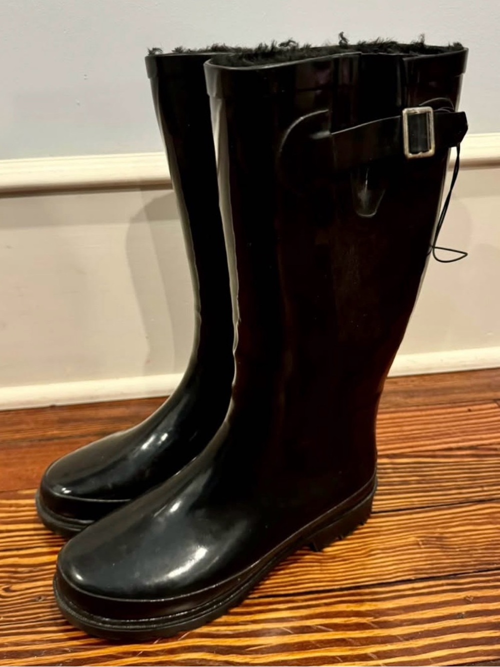 Gold Toe Women's Black Tall Rain Boots Fur lined New with Tags